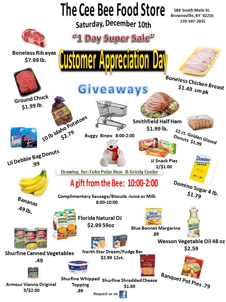 Cee Bee Food Store Customer Appreciation Day This Saturday: Super Sale ...